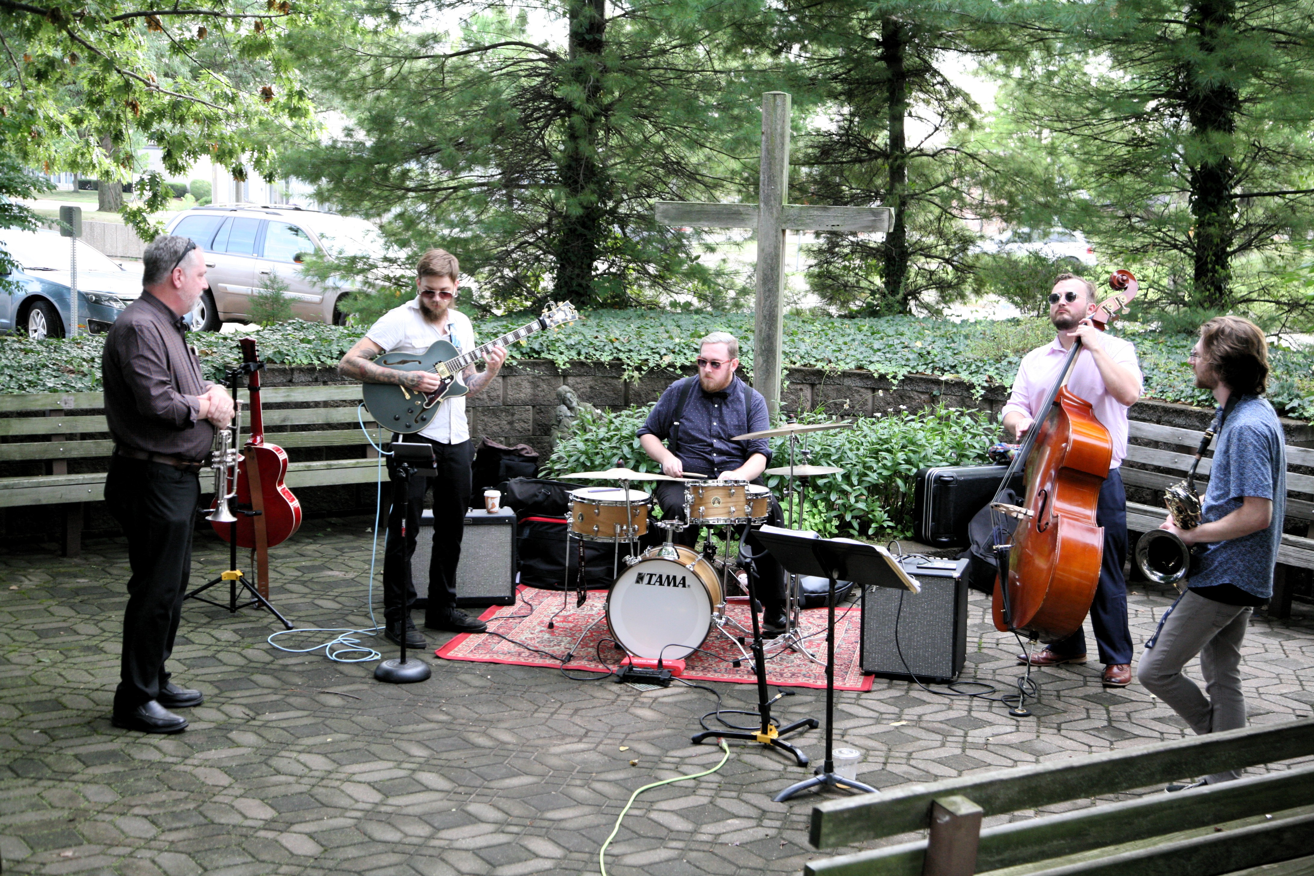  A band plays outside